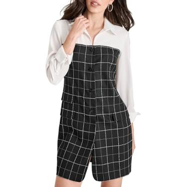 Imagem de DKNY Minivestido feminino de manga comprida com gola e botão frontal, Combo preto/marfim, 40