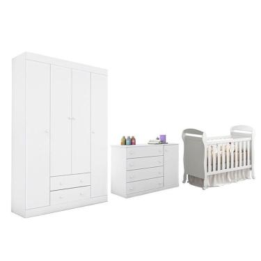 Imagem de Dormitório Infantil Helena Guarda Roupa, Cômoda E Berço Danny - Phoenix Baby Branco