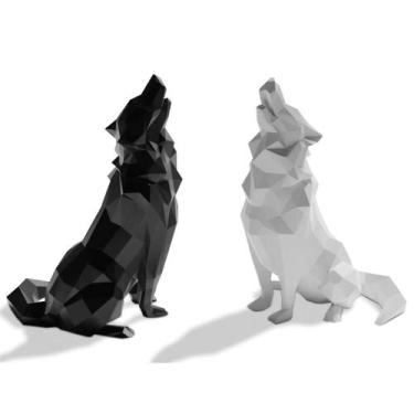 Imagem de Escultura Decorativa Lobo Uivando Low Poly - 3D Think BR, Preto