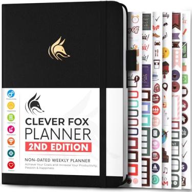 Imagem de Clever Fox Planner 2ª edição – Planejador de objetivos semanal e mensal colorido, organizador de gerenciamento de tempo e produtividade, sem data, A5 (preto)