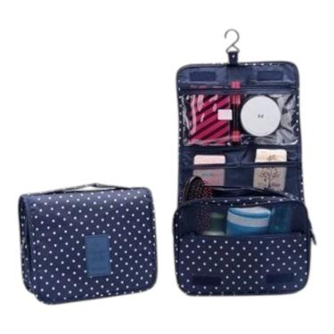 Imagem de Necessaire Em Nylon Organizadora Higiene Para Viagem Azul Marinho Bolinhas