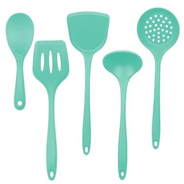 Imagem de Espátula de cozimento de cor pura, pá com fenda, 5 unidades/pacote, conjunto de utensílios de cozinha de silicone para cozinhar alimentos