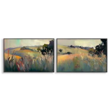Imagem de Stupell Industries Conjunto de arte giclée emoldurado em preto de 2 peças da Tranquil Plains Hillside por Elara Yasna, 16 x 24