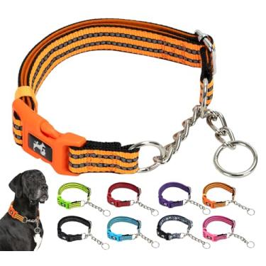 Imagem de Coleira de cachorro laranja martingale para raças médias grandes GG, coleira para cães de nylon macio sem puxão para cães médios, grande