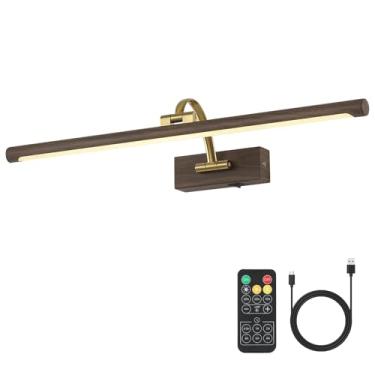 Imagem de DESOOP Luzes de imagem sem fio para parede, iluminação de arte regulável 3CCT para pinturas, acabamento de grão de madeira, luz de galeria recarregável para retratos de moldura 60 cm 5 W