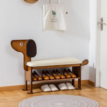 Imagem de ABAMFUR Banco de sapato de madeira em forma de cachorro de 2 camadas, 80 cm