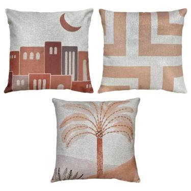 Imagem de Kit 3 Almofadas Linho Vila Árabe Palma Rosê Decorativa 45x45 - M3 Deco