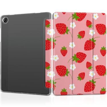 Imagem de MEEgoodo Capa para Samsung Galaxy Tab A9 Plus 27.9 cm 2023 (compatível com o modelo SM-X210/X216/X218), capas para tablet A9+ com textura de seda e capa traseira transparente para PC, morangos e