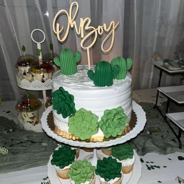 Imagem de Topo de bolo de madeira Oh Boy, It's A Boy Baby Shower Cake Topper para chá de panela, dia das crianças, decoração de bolo de revelação de gênero de festa de aniversário