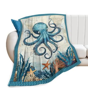 Imagem de Kylora Cobertor de polvo, cobertor de polvo, aconchegante, flanela, pelúcia leve, roupa de cama náutica para amantes do oceano, presentes para homens, mulheres, adultos, para sofá, cama, decoração de