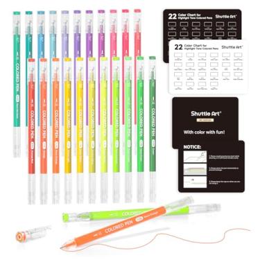 Imagem de Shuttle Art Canetas coloridas, 22 cores em tons de destaque, canetas fofas de diário de 0,6 mm, canetas de gel coloridas para papel preto, adulto, colorir, escrever, desenhar, anotações, escola