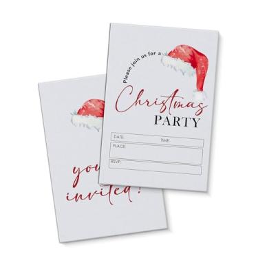 Imagem de QZJ Artigos para convites de festa de Natal com envelopes, conjunto de 20 convites de festa de chapéu de Papai Noel, preenchimento em branco, dupla face