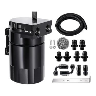 Imagem de EVIL ENERGY Lata de captura de óleo, kit de lata de captura perplexa de 300 ml, separador de óleo de ar de alumínio universal 2 portas com mangueira de combustível 6AN CPE e kits de encaixe