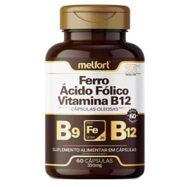 Imagem de Ferro Acido Folico Vitamina B12 60 Caps 350Mg Melfort