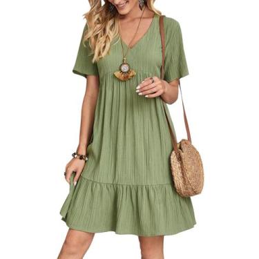 Imagem de Vestido de verão feminino Gchanao casual, solto, decote em V, verde, X