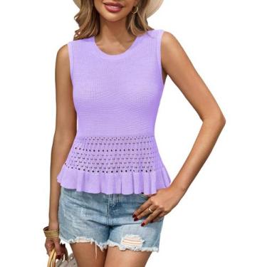 Imagem de Camiseta regata de crochê Saodimallsu feminina com babados roxa