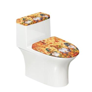 Imagem de ZUXONGSY Conjunto de capas de assento de vaso sanitário para decoração de outono, conjunto de capas de assento de vaso sanitário de substituição para acessório de banheiro, ajuste universal, tampas