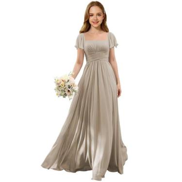 Imagem de Vestido Augday Juniors Girl Long Chiffon Bridesmaid Taupe tamanho 12