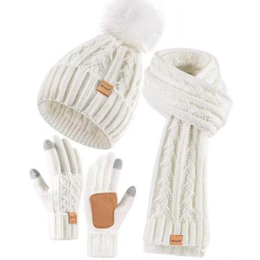 Imagem de Conjunto 3 em 1 de inverno, gorro e cachecol, luvas para mulheres Winu