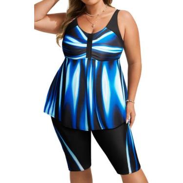 Imagem de Conjunto de maiô Tankini Hanna Nikole Plus Size feminino azul 26W
