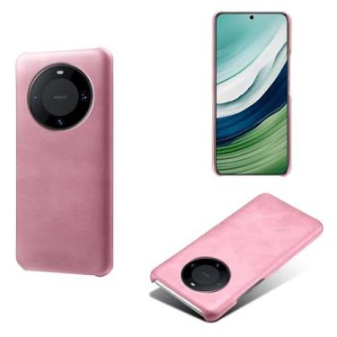 Imagem de Capa para Huawei Mate 60,Proteção contra quedas,Casca de volta de cor sólida simples,Design de couro de imitação de plástico-Pink