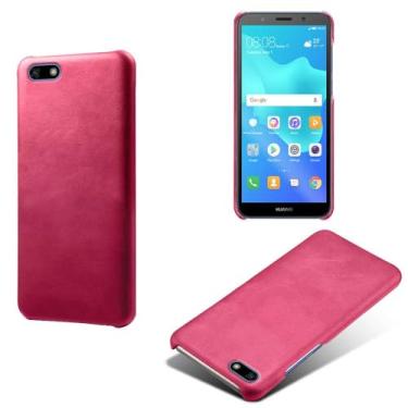 Imagem de Capa para Huawei Y5 Prime 2018,Proteção contra quedas,Casca de volta de cor sólida simples,Design de couro de imitação de plástico-Rose