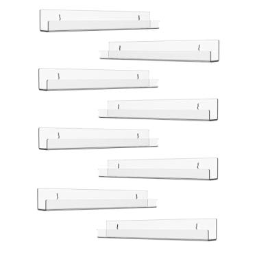 Imagem de ROYALITA Pacote com 8 prateleiras de acrílico transparente, suportes para discos de vinil, suporte de vinil flutuante de 30 cm para gravação de álbum/exibição de esmalte de unhas e decoração de parede