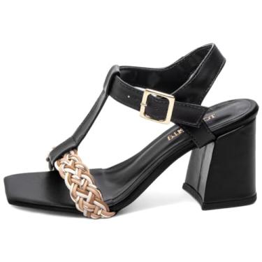 Imagem de Sandália Feminina Salto Alto Grosso Bloco 7cm Feminina com Fivela Dourada (Preto, BR, Adulto, Numérico, 38)