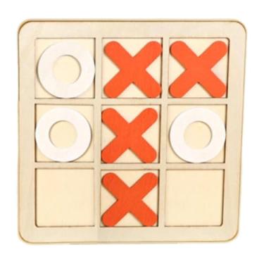 Imagem de menolana Jogo de tabuleiro 2 em 1 de madeira, jogo de tabuleiro TAC Toe, brinquedo educativo portátil para, mesa interativa de Natal, Laranja Branco
