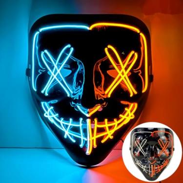 Imagem de SHANJIA Máscara de Halloween, máscara iluminada, crânio assustador com iluminação LED para festival de Halloween, cosplay, baile de máscaras, festa de carnaval (estilo 15)