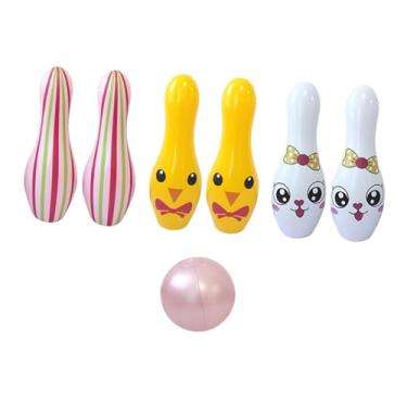 Imagem de Fenteer Conjunto de boliche inflável para jogos internos e externos, esportes, portátil, educação infantil, quintal, jogos de boliche, conjunto com bola para, Coelho