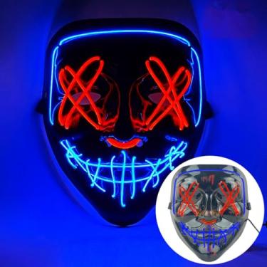 Imagem de SHANJIA Máscara de Halloween, máscara iluminada, crânio assustador com iluminação LED para festival de Halloween, cosplay, baile de máscaras, festa de carnaval (estilo 20)