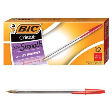 Imagem de BIC Canetas esferográficas Cristal , ponta média, 1,0 mm, tambor transparente, tinta vermelha, pacote com 12