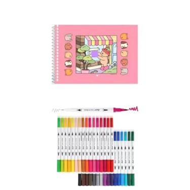 Imagem de Kit Livro para Colorir com 50 Folhas + 24 Canetinhas Marca Texto Brush, Cores Vivas, Presente para Crianças e Adolescentes