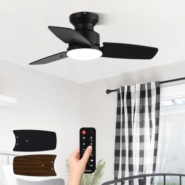 Imagem de Ventiladores de teto de 76 cm com luzes e controle remoto, quarto, sala de estar, escritório, montagem embutida, regulável 3 CCT, duas cores, 3 lâminas 6 velocidades, motor CC silencioso reversível