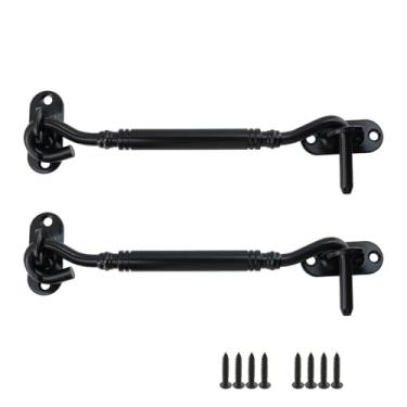 Imagem de Rannb Gancho de trava de portão e trava de olhal para fechadura de porta de celeiro de porta de aço inoxidável para persianas armário de galpão de janela preto 15 cm de comprimento - 2 peças