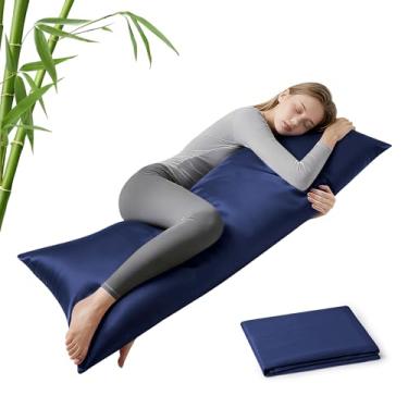 Imagem de MR&HM Fronha corporal, poliéster e raiom derivados de fronhas refrescantes de bambu para pessoas que dormem quentes, respiráveis e com absorção de umidade, fronhas com envelope macio (azul marinho, 51