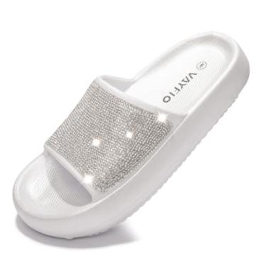 Imagem de Vayfio Sandália feminina com strass em nuvem, plataforma com glitter, sem cadarço, para uso externo e interno, Prata, 36