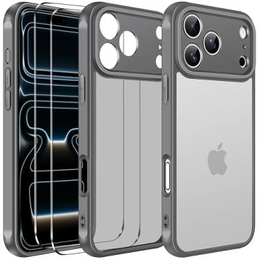 Imagem de ivoler Capa 3 em 1 para iPhone 17 Pro de 6,3 polegadas 2025 com 2 protetores de tela de vidro temperado [proteção de grau militar], parte traseira translúcida fosca para iPhone 17 Pro - cinza