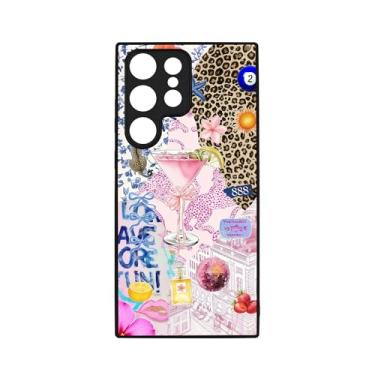 Imagem de qizjio Capa de telefone estética Y2K protetora à prova de choque vintage colagem de martini preppy cheetah impressão capa de telefone para Samsung Galaxy S23 Ultra