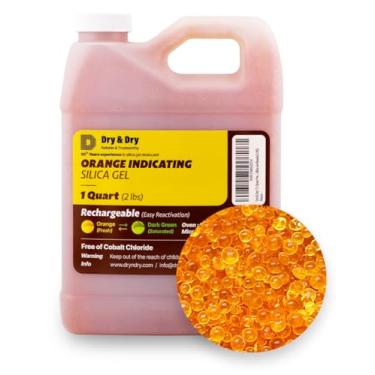 Imagem de Dry & Dry [Grânulos dessecantes de gel de sílica indicadores laranja premium de 1 litro (padrão da indústria 2-4 mm) - Contas recarregáveis de gel de sílica (0,9 kg)