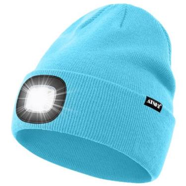 Imagem de Gorro iluminado por LED ATNKE USB recarregável 4 LED Light azul