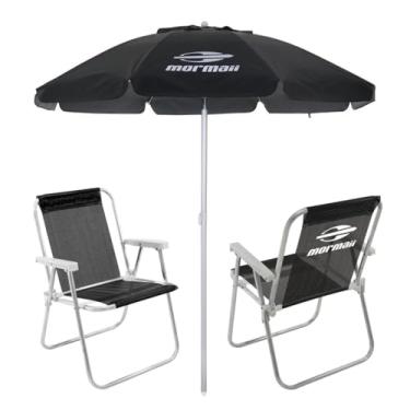 Imagem de Kit 2 Cadeiras Alta Alumínio + Guarda Sol Bagum 2m Preto Mormaii - Belfix