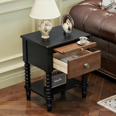 Imagem de VOOVY Mesa de cabeceira com prateleira removível, organizador de gavetas com pernas de madeira maciça, mesa lateral de cama para quarto, sofá e sala de estar