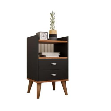 Imagem de Kit 2 Mesa de Cabeceira Retro Criado Com Gavetas(PRETO+FREIJÓ)