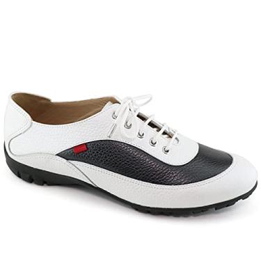 Imagem de Tênis de golfe feminino casual com cadarço confortável de couro legítimo, leve, sem pontas, respirável, à prova d'água, suporte almofadado, Branco e preto perolado granulado, 41