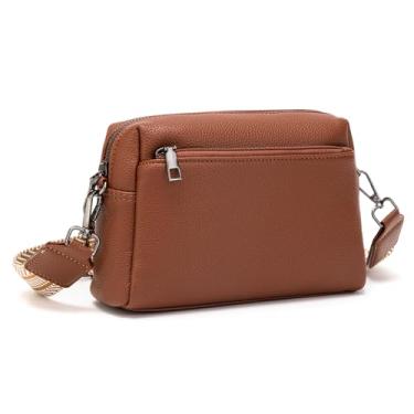 Imagem de NGGU Bolsa tiracolo feminina, bolsa de couro com alça ajustável, bolsa de ombro leve de tamanho médio para viagens e todos os dias, Marrom, Bolsa quadrada pequena