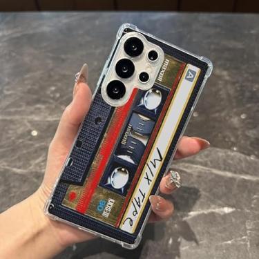 Imagem de MeieaS Compatível com S23 Ultra Case Music Cassette Tape, Capa protetora fina de TPU transparente à prova de choque