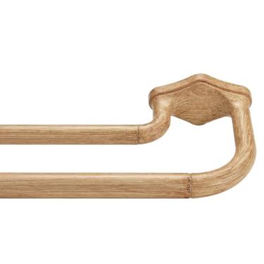 Imagem de Lwiiom Varões de cortina duplos de grão de madeira marrom para janelas de 71 a 122 cm, varão de cortina duplo resistente com acabamentos e suporte de alumínio, hastes de janela dupla ajustáveis para