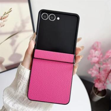 Imagem de Capa protetora de couro rígido com dobradiça para Galaxy Z Flip6 (para Galaxy Z Flip6/rosa vermelha)